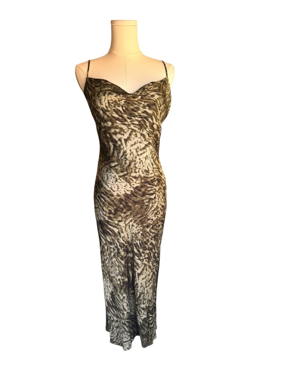 Good American Animal Print Cowl Neck Maxi Slip Dress Brown Size 0‎